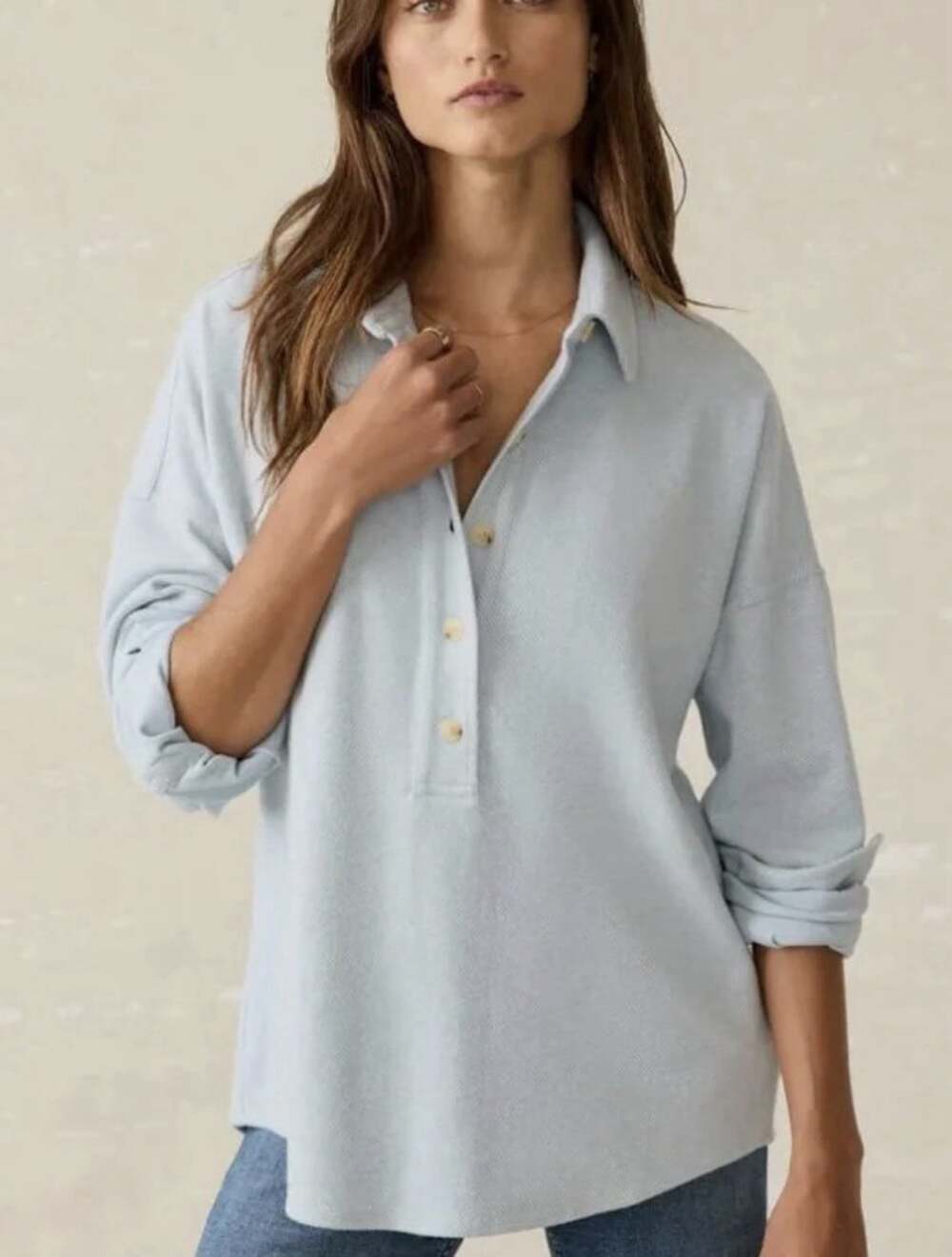 Faherty Legend Montana Sweater Pullover Size Medium Ice Twill Blue Top Henley